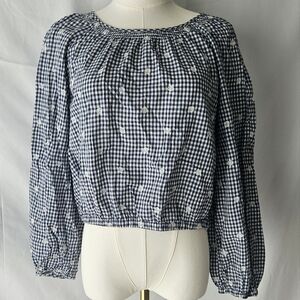 Madewell Embroidered Button-Back Shirt in Gingham Check Navy/White Size Medium